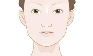Illustration av ett ansikte med ögon, näsa och mun. Niacinamid kan hjälpa mot rosacea.