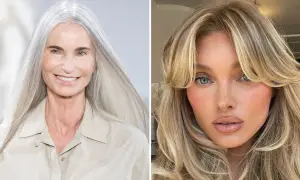 Två kvinnor med olika frisyrer. En äldre kvinna med långt silverfärgat hår och en yngre kvinna med blont hår och lugg. Tips på frisyrer dam.