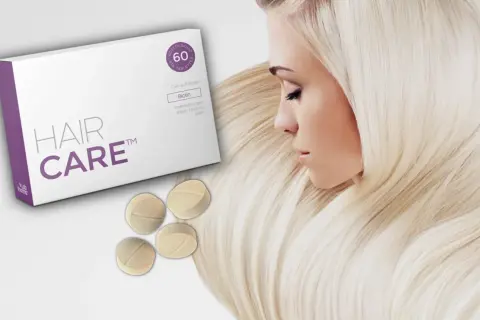 Hair Care-tabletter för vackert hår. Se resultatet av biotin och andra ingredienser.