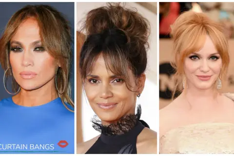 Jennifer Lopez, Halle Berry och Christina Hendricks visar upp olika frisyrer med tunn lugg.