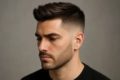 En snygg frisyr kille med en snygg fade och textur på ovansidan.
