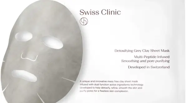 Grå lermask från Swiss Clinic som renar porer och ger en slätare hud.