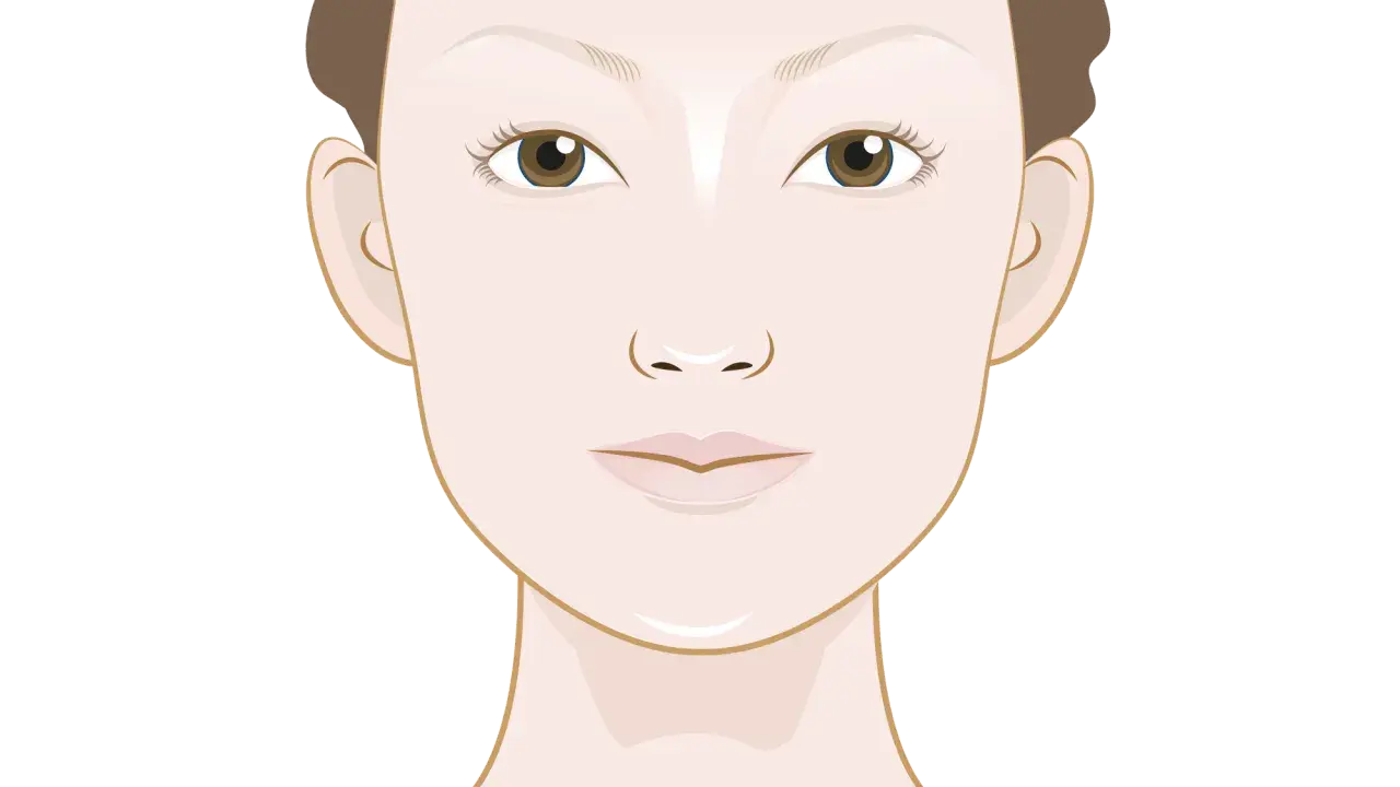 Illustration av ett ansikte med ögon, näsa och mun. Niacinamid kan hjälpa mot rosacea.