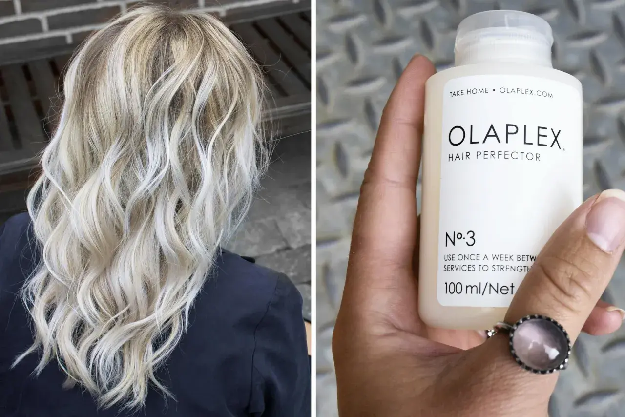 Blont, vågigt hår och en flaska Olaplex No.3. Vissa upplever inga olaplex biverkningar, andra får känslig hårbotten.