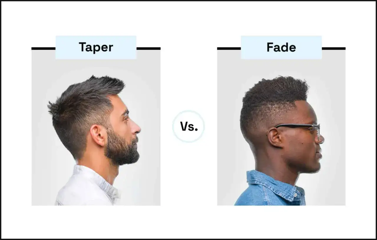 Profilbilder som visar en taper-frisyr bredvid en fade-frisyr.