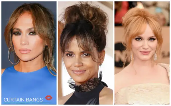 Jennifer Lopez, Halle Berry och Christina Hendricks visar upp olika frisyrer med tunn lugg.