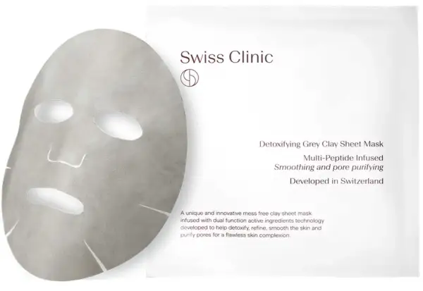 Grå lermask från Swiss Clinic som renar porer och ger en slätare hud.